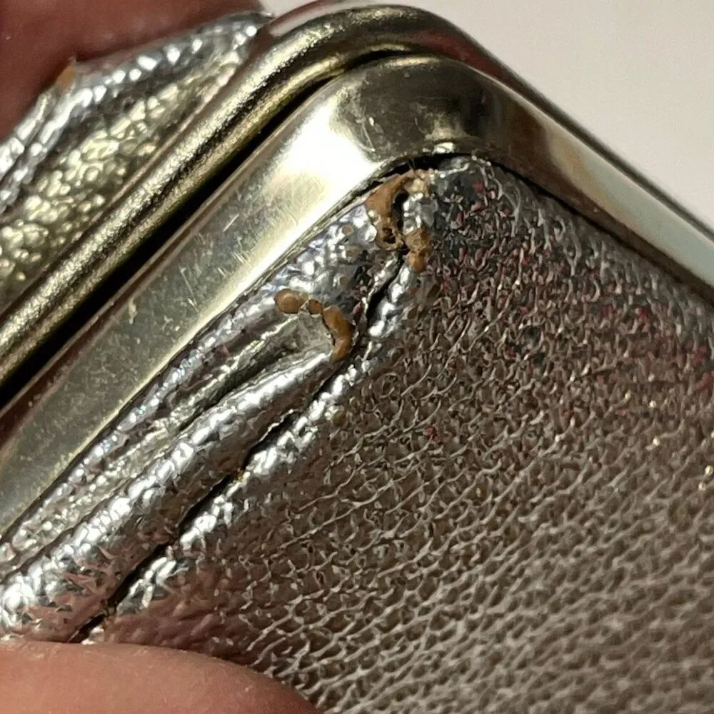 Vintage silver clutch with chain handle. Silver metallic
